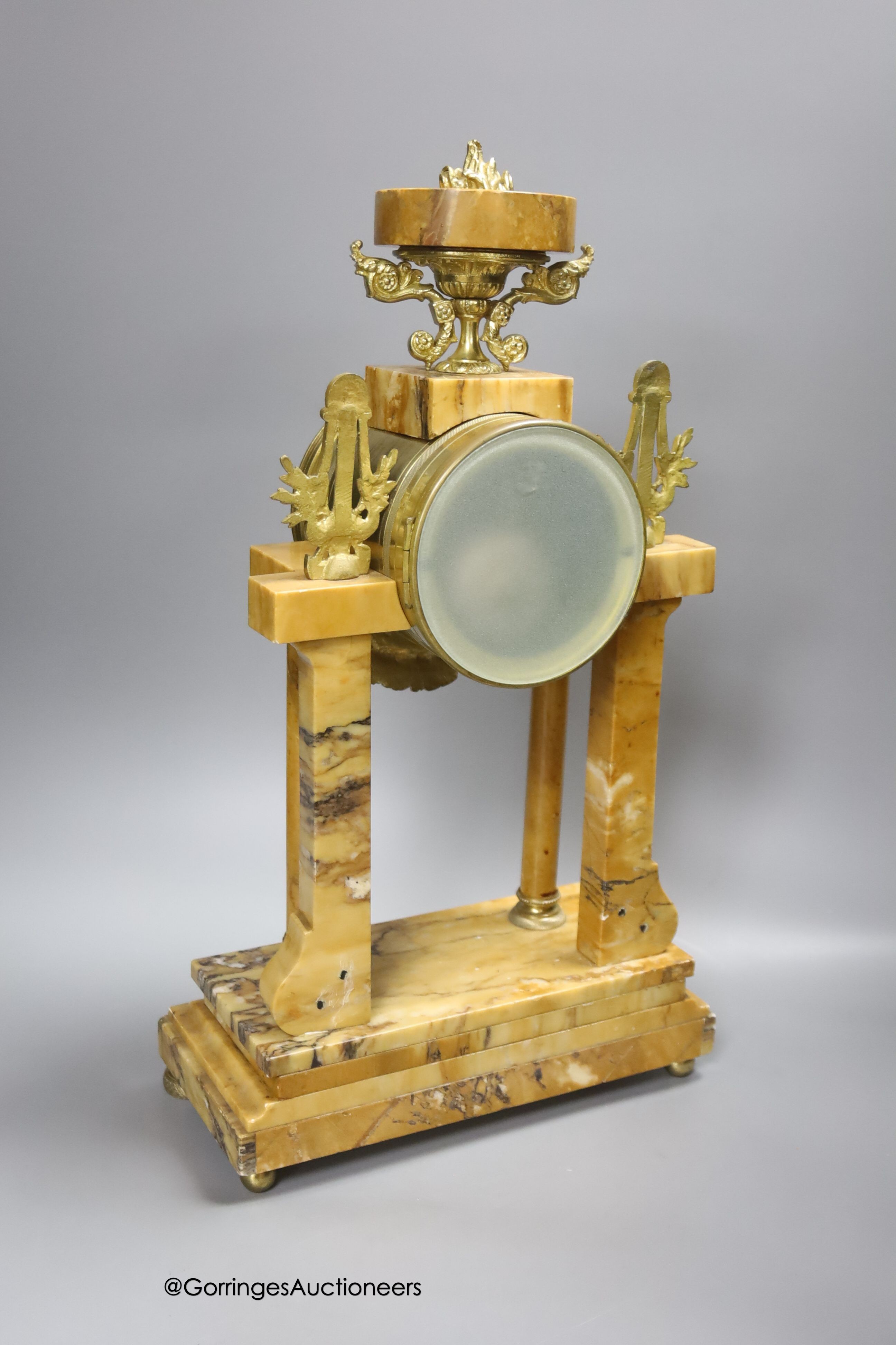A 19th century French marble and gilt metal mantel clock, with key and pendulum, height 42.5cm - Image 2 of 4