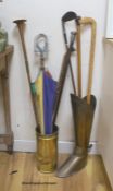 A Chinese white metal topped cane hunting horn, dog head cane, shooting stick and a Japanese