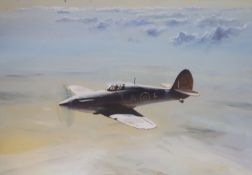 Gerald Coulson (1926-), gouache, Hurricane in flight, signed, 37 x 52cm
