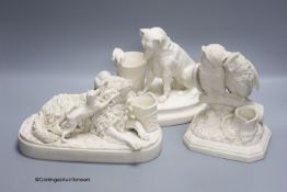 Three Parian Ware animal groups/spill holders, comprising, 'Imposing on Good Nature', 'Match