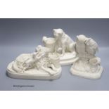 Three Parian Ware animal groups/spill holders, comprising, 'Imposing on Good Nature', 'Match