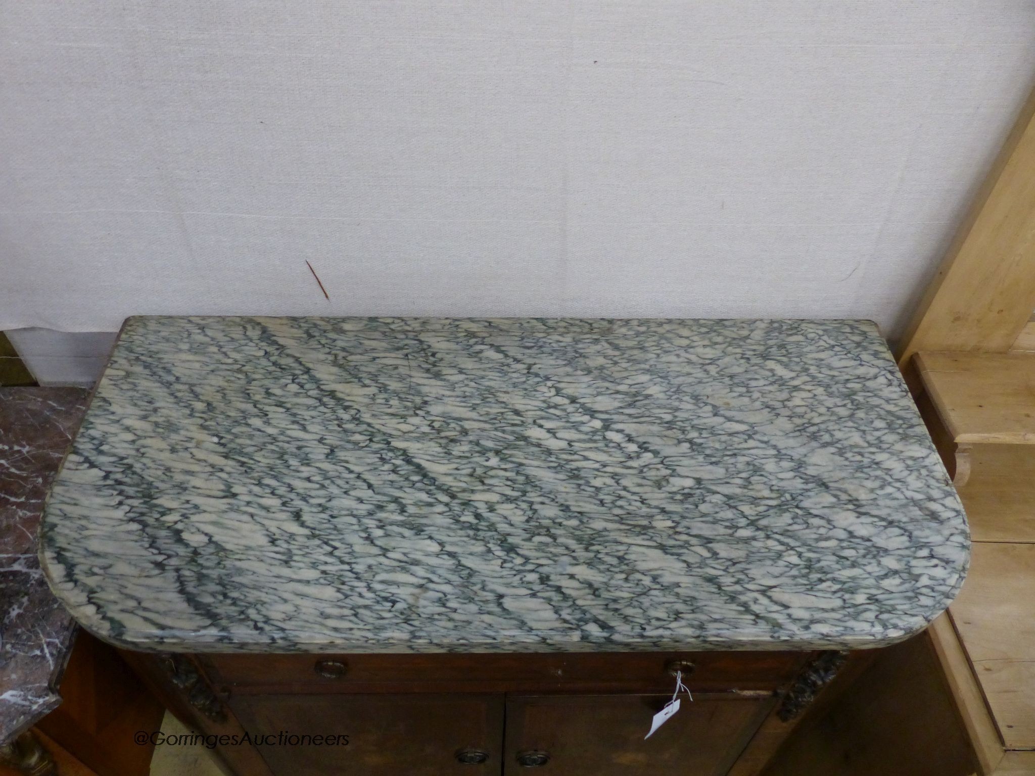 A French green marble topped commode, width 93cm, depth 41cm, height 92cm - Image 2 of 3
