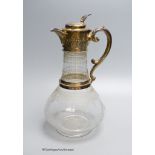 A Victorian silver mounted wheel engraved glass claret jug, by W & G Sissons, Sheffield 1868, 28 cm