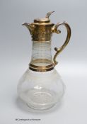 A Victorian silver mounted wheel engraved glass claret jug, by W & G Sissons, Sheffield 1868, 28 cm