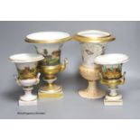 Three Paris porcelain campana urns and another similar vase, height 23cm