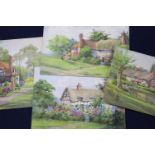 Edith Alice Andrews (1873-1962), watercolour, four small studies of cottage gardens,comprising, 'A