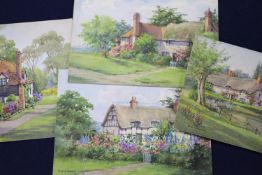 Edith Alice Andrews (1873-1962), watercolour, four small studies of cottage gardens,comprising, 'A