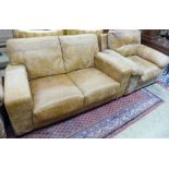A contemporary tanned leather two seater sofa, length 156cm, depth 94cm, height 82cm and similar