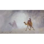 Douglas Houzen Pinder (1886-1949) watercolour, Camel riders in the desert, signed, 14 x 27cm