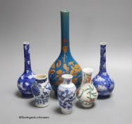 A group of six 19th / 20th century Chinese or Japanese vases, tallest 24cm