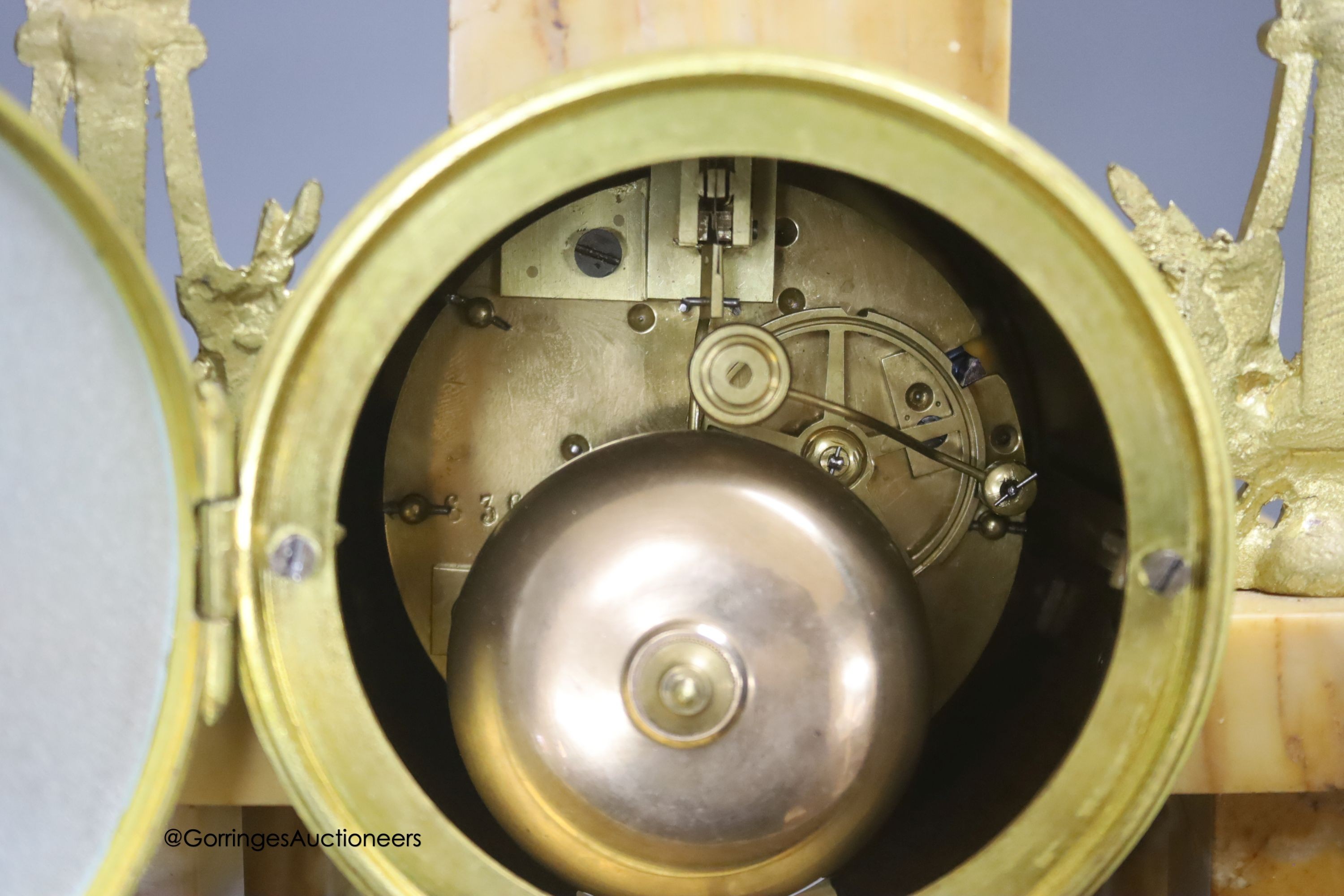 A 19th century French marble and gilt metal mantel clock, with key and pendulum, height 42.5cm - Image 3 of 4