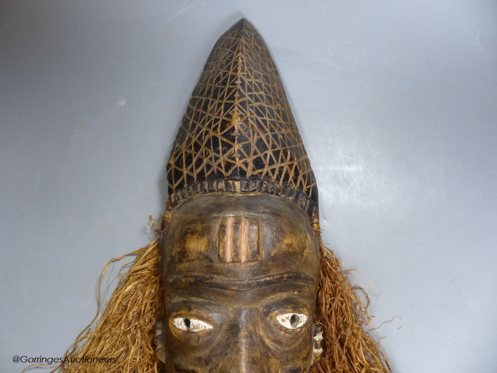 A Bapende tribal carved wood mask, 41cm high - Image 3 of 3