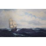 D. James, oil on canvas, Sailing ship at sea, signed and dated '79, 30 x 51cm