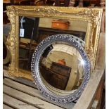 A rectangular gilt and gesso wall mirror, width 82cm, height 72cm together with a later circular