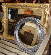 A rectangular gilt and gesso wall mirror, width 82cm, height 72cm together with a later circular