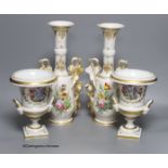A pair of 19th century painted Paris porcelain vases, base marked B.B., together with a pair of