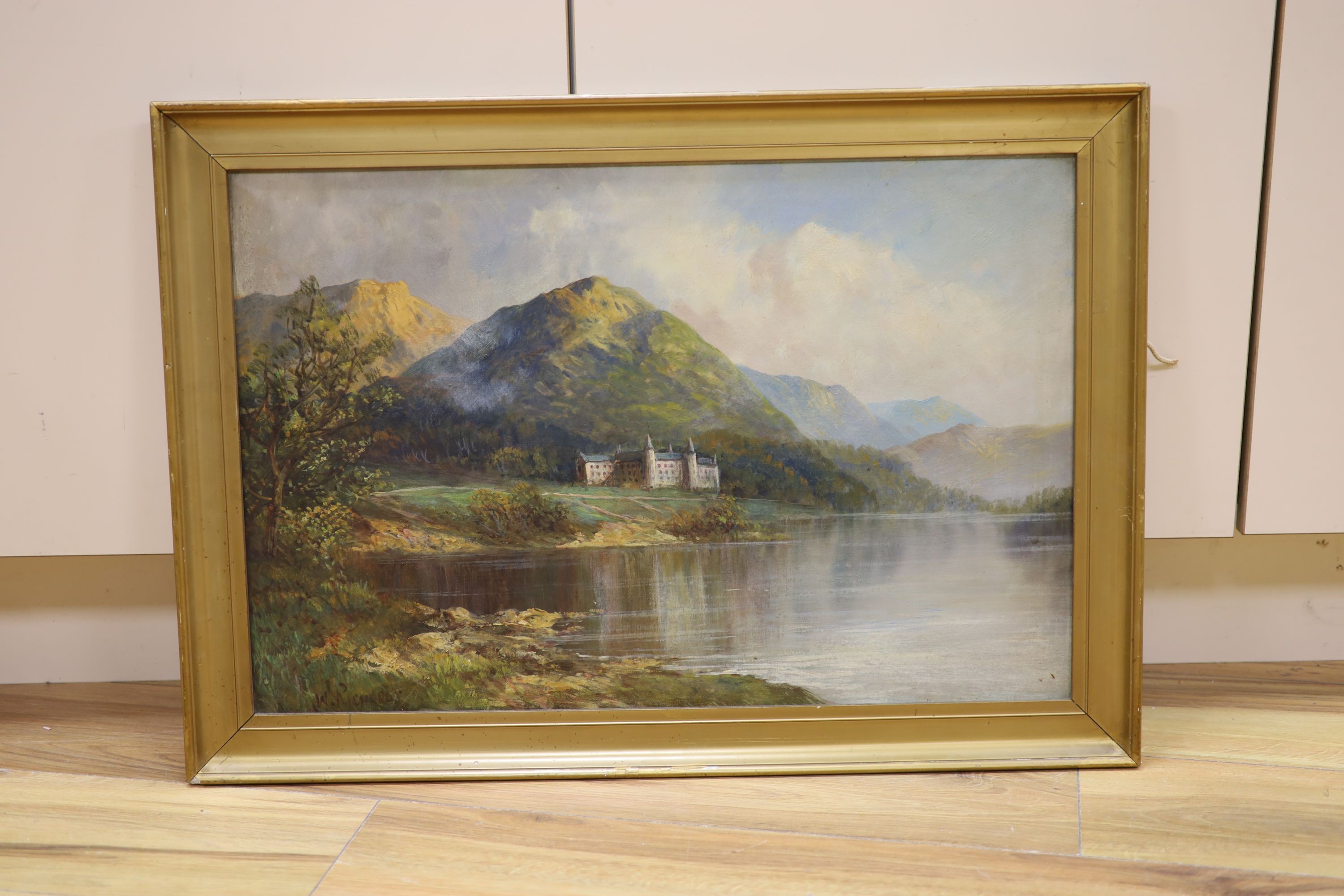 W. Richards (F.E.Jamieson), oil on canvas, Trossach Hotel, Loch Achray, signed, 40 x 60cm - Image 2 of 3