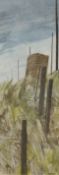 Frederick Donald Blake (1908-1977), watercolour, Fence posts on sand dunes, signed, 47 x 17cm