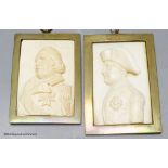 A pair of 19th century carved ivory portrait reliefs, Napoleon and Louis XVIII, 6 x 8.5cm