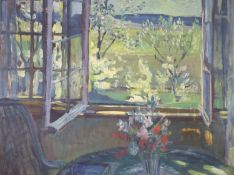 George Greve-Lindau (1876-1963), oil on board, View from a window, signed, 51 x 61cm, unframed