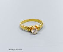 A 14k gold solitaire diamond ring, approx. 0.33ct, size L, gross 3g.