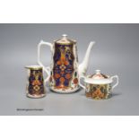 A Royal Crown Derby Rich Japan Pardoe pattern three piece coffee set, tallest 19cm