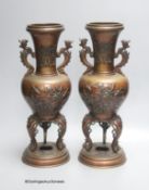 A pair of 19th century Japanese bronze vases, height 31.5cm