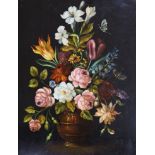 Continental School, oil on panel, Still life of flowers in a vase, 40 x 31cm, unframed