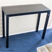 A contemporary black leather covered hall table, 100.5 cm long, 40 cm deep, 82.5 cm