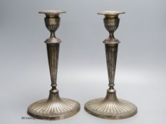 A pair of Edwardian silver candlesticks, by Elkington and co, , Birmingham 1904, loaded, 28.5 cm