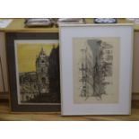 Richard Beer, two limited edition etchings,St Mary Le Bow and Campanile, signed, 32/75 and 61/100,