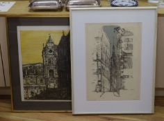 Richard Beer, two limited edition etchings,St Mary Le Bow and Campanile, signed, 32/75 and 61/100,