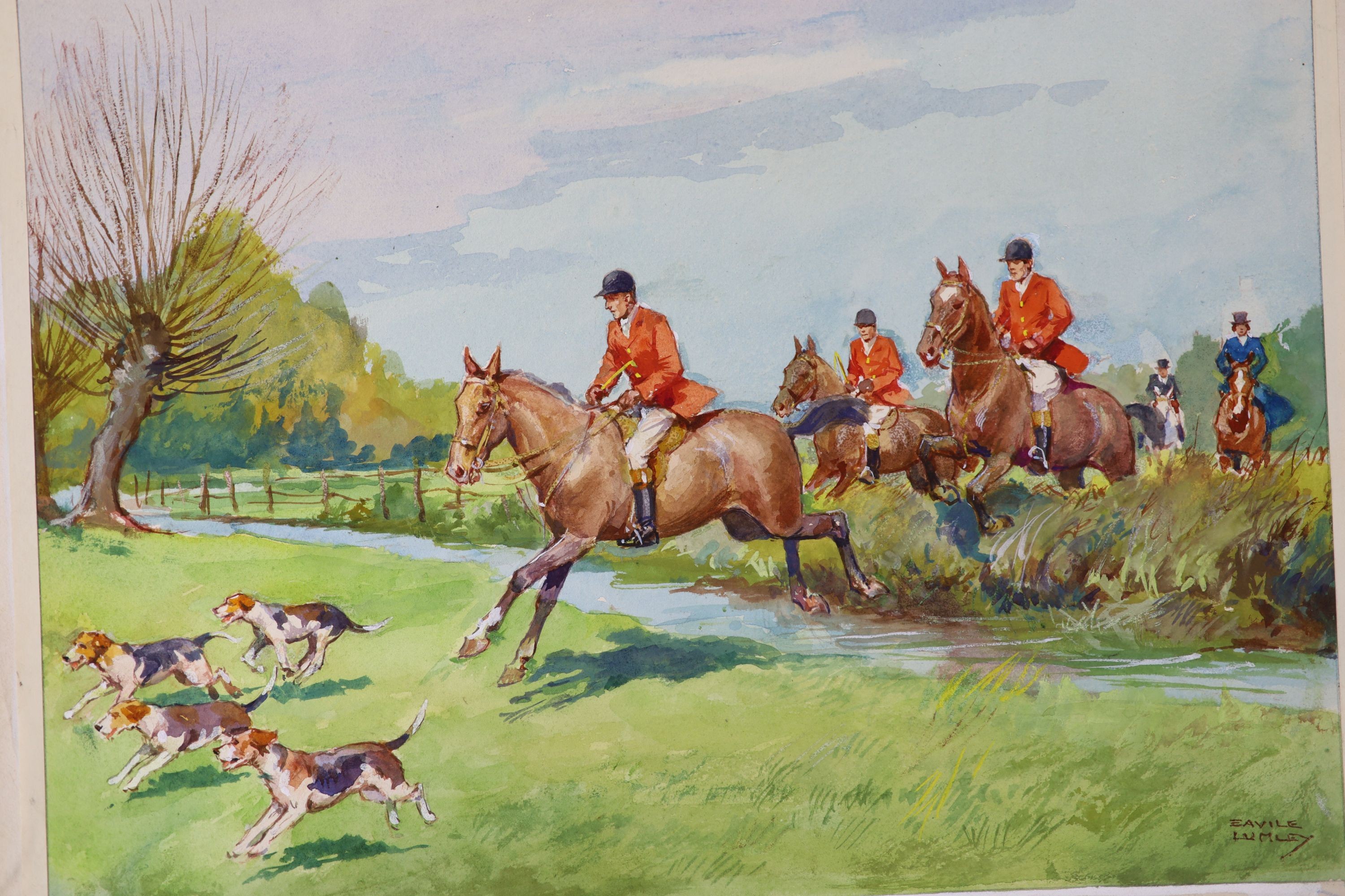 John Savile Lumley (1876-1960), a group of watercolour drawings, including a set of three hunting - Image 3 of 5