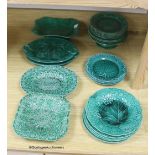 A quantity of 19th/20th century green glazed cabbage wares including Wedgwood