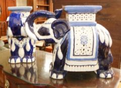 A pair of Chinese glazed earthenware elephant seats, width 60cm, height 43cm