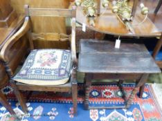 An 18th century oak and pine side table, width 59cm, depth 42cm, height 58cm and an early 19th