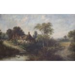 W.Stone (19thC), oil on canvas, Figures and cottages in a landscape, signed and dated 1884, 40 x