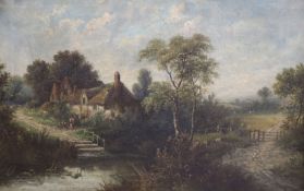 W.Stone (19thC), oil on canvas, Figures and cottages in a landscape, signed and dated 1884, 40 x