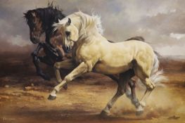 Tony Butler (1945-), oil on canvas, Two running horses, signed, 70 x 106cm