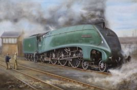 J. Greenwell, oil on board, Portrait of the locomotive Lord Farrindon, signed, 39 x 60cm
