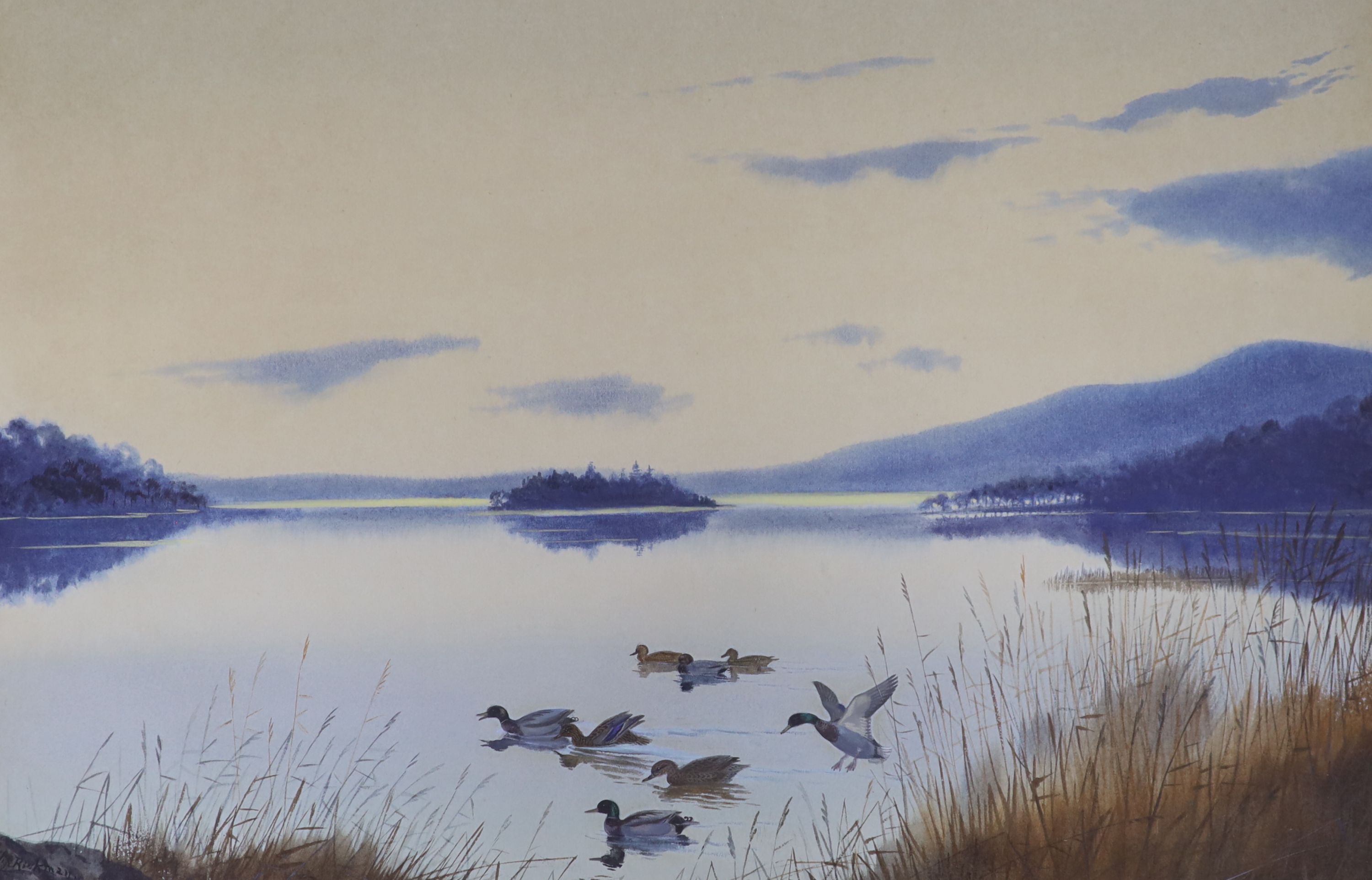 Philip Rickman (1891-1982), watercolour, Lake of Menteith, signed, 25 x 37cm together with a - Image 2 of 3