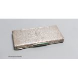 An Italian 800 standard foliate engraved cigarette case, malachite thumb rest, Retailers label C.