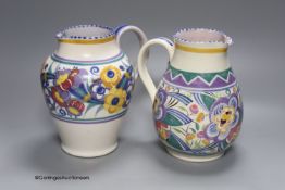 Two Poole pottery jugs, tallest 20.5cm