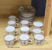 Ten 19th century Chinese famille rose cups and saucers