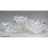 A Waterford style cut crystal bowl and stand and an oval cut glass bowl, 31cm