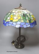 A Tiffany style lamp and shade, base marked RD427117, height 54cm
