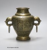 A Chinese bronze two handled vase, early 20th century, height 29cm