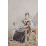 Frederick Tayler (1802-1889), watercolour, Mother and two children, Agnews label verso, 24 x 16cm