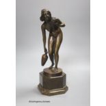 Franz Peleschka Lunar (b.1873). A bronze of a maiden carrying a water jug, on serpentine base,