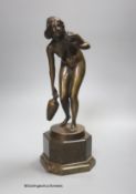 Franz Peleschka Lunar (b.1873). A bronze of a maiden carrying a water jug, on serpentine base,